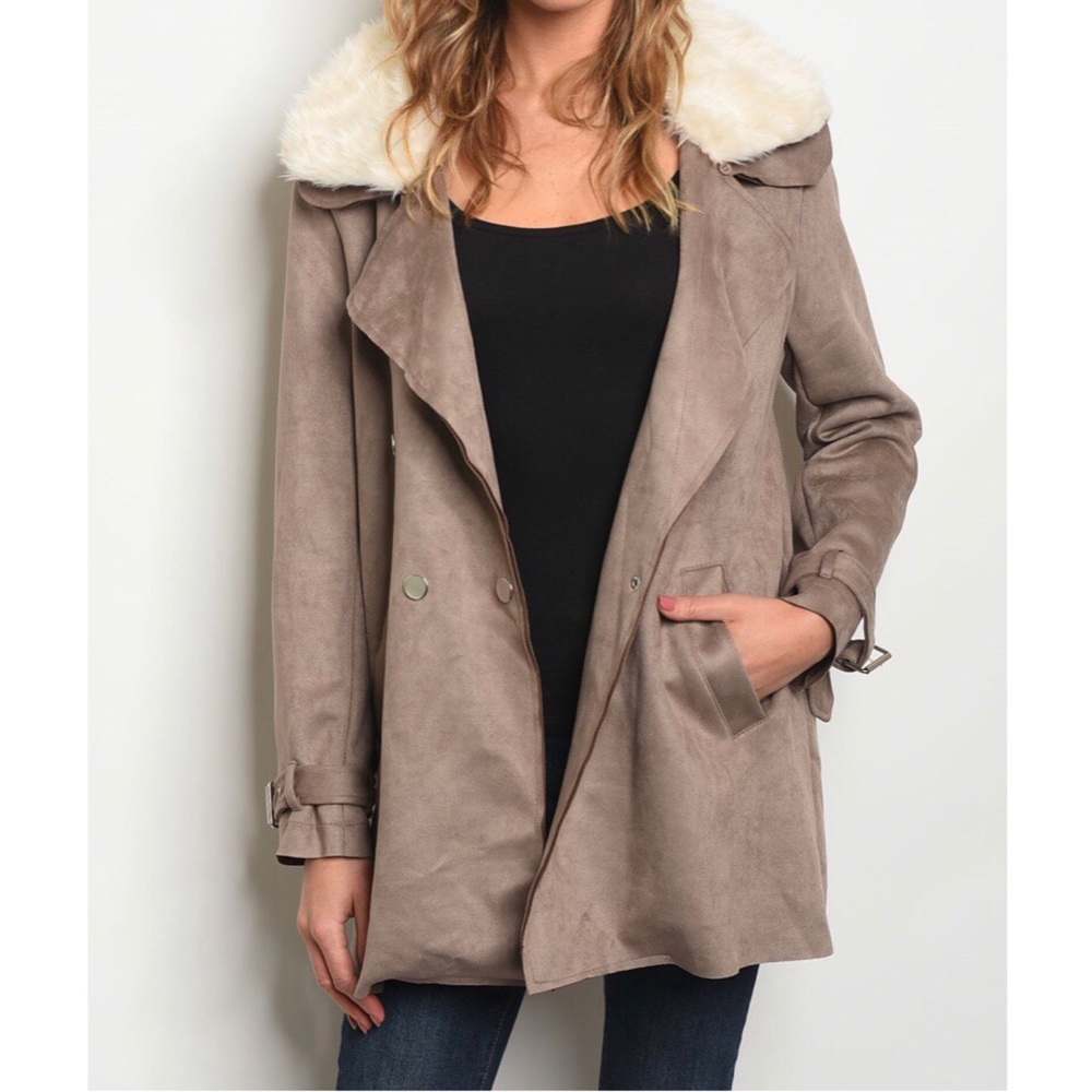 OLIVE SUEDE FUR COAT - Picture 6 of 7